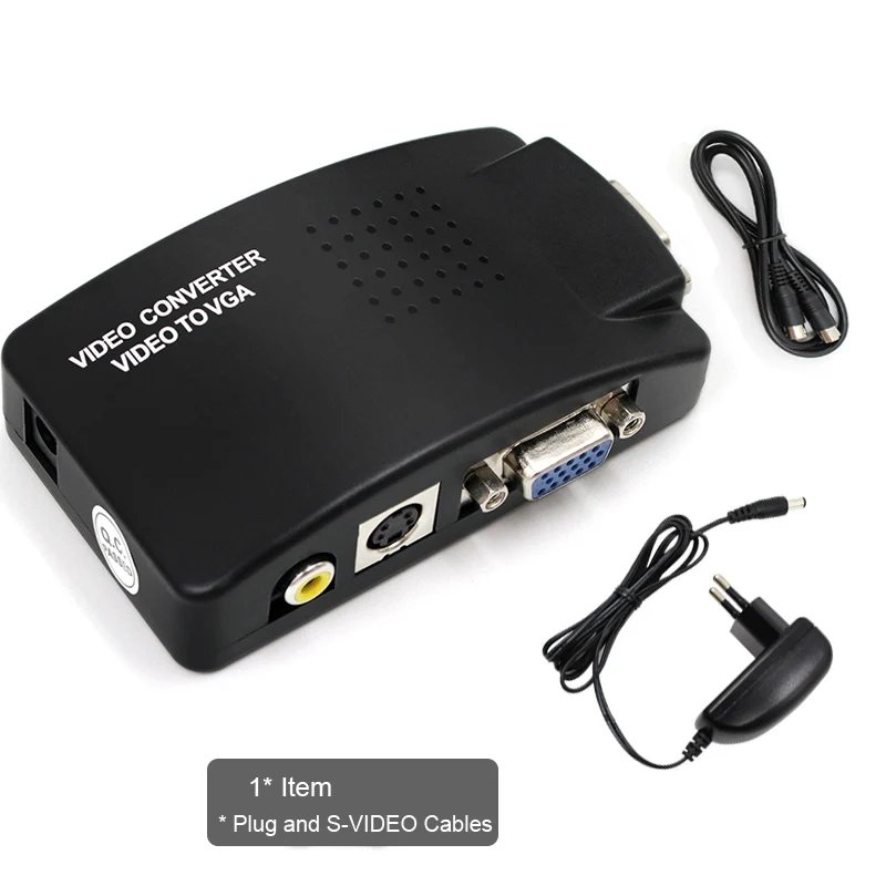 Видео из AV в VGA конвертер адаптер RCA VGA конвертер портативных ПК видео ТВ RCA композитный s-видео AV в к ПК VGA ЖК-дисплей конвертер Распределительная коробка черный - Цвет: plug and svideo