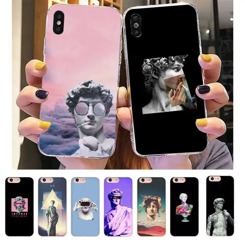 

Retro Art Line Sculpture Phone Case For DIY iPhone X XS MAX 11 11 pro max 6 6s 7 7plus 8 8Plus 5 5S XR SE 2020 Transparent case