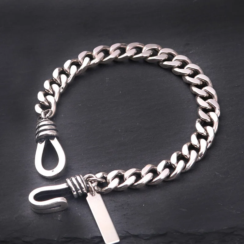Простой плоский браслет-цепочка из стерлингового серебра 925 пробы для мужчин и