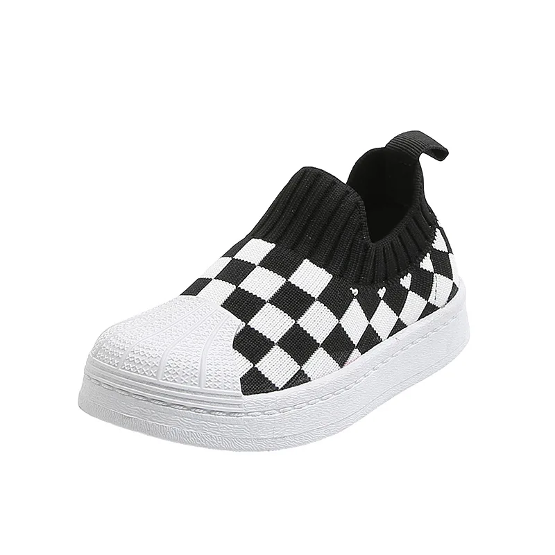

CSBL Baby Girls Boys Casual Shoes Soft Bottom Non-slip Knitted Children Kids Home Shoes Infant Toddler Shoes Plaid Breathable