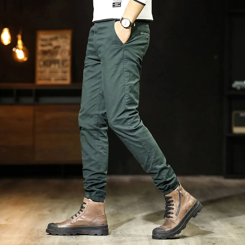 Брюки мужские повседневные хлопковые облегающие эластичные прямые штаны на