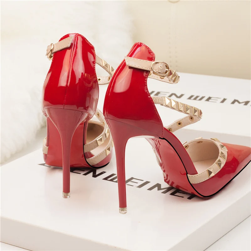 2019 г. женские летние сандалии гладиаторы на высоком каблуке 10 см с заклепками