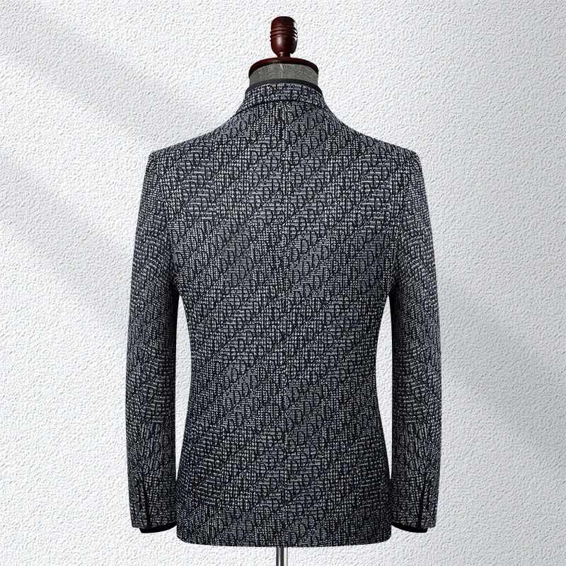 

New Fashion Light Luxury Suit Men Autumn Winter Thick Knitting Elastic Single Breasted Casual Blazers Men Suits Plus Size M-4XL