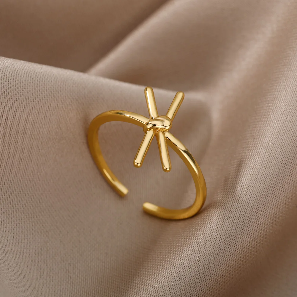 

Simple Moon Bow Knot Finger Rings For Women Gold Stainless Steel Oval Crosss Couple Ring Aesthetic Wedding Jewelry Bague Femme