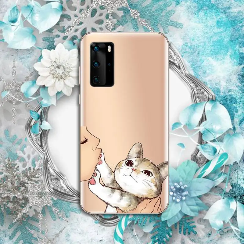

No Kisses cute Cat animal Phone Case Transparent for Huawei P honor 8 10i 20 30 40 smart 2019