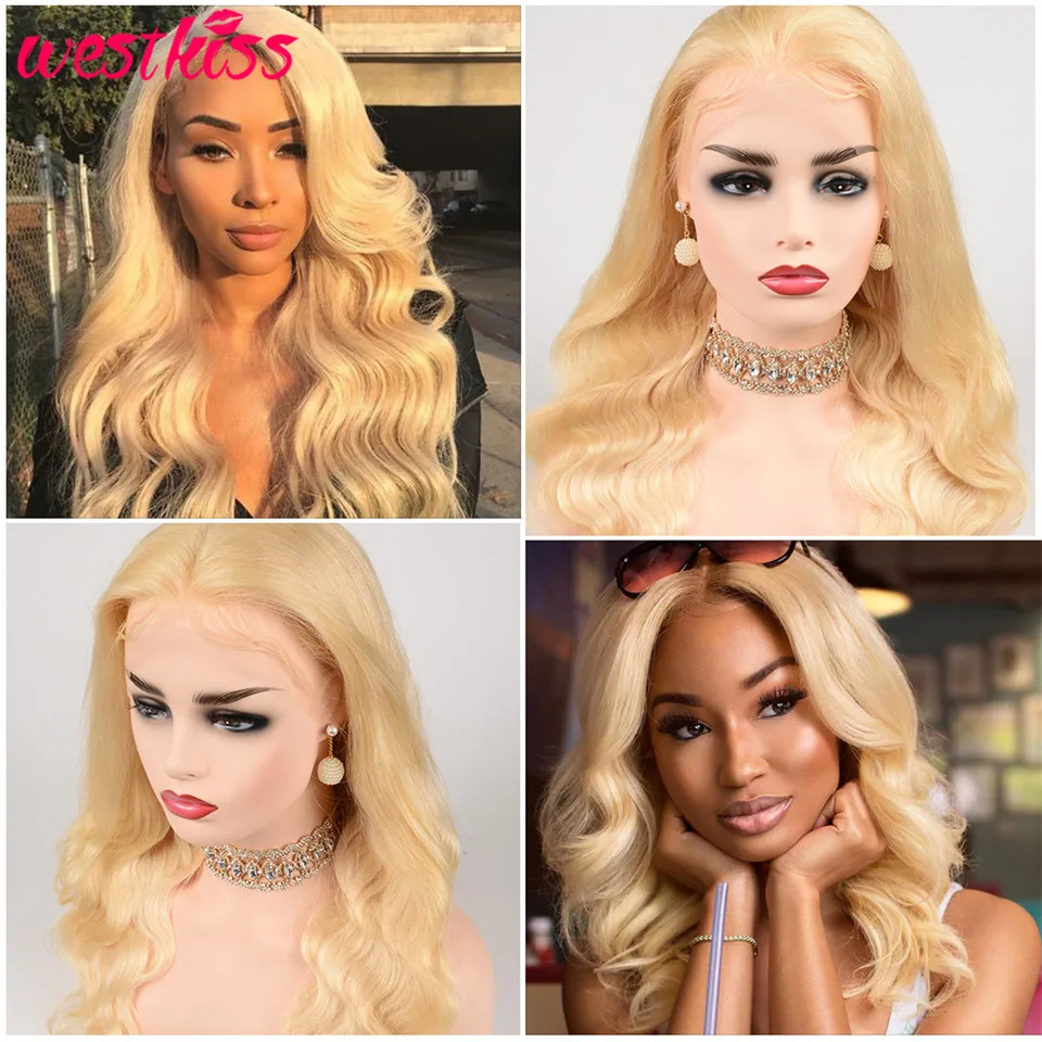 Парик блонд из человеческих волос бразильский Волнистый парик на сетке спереди