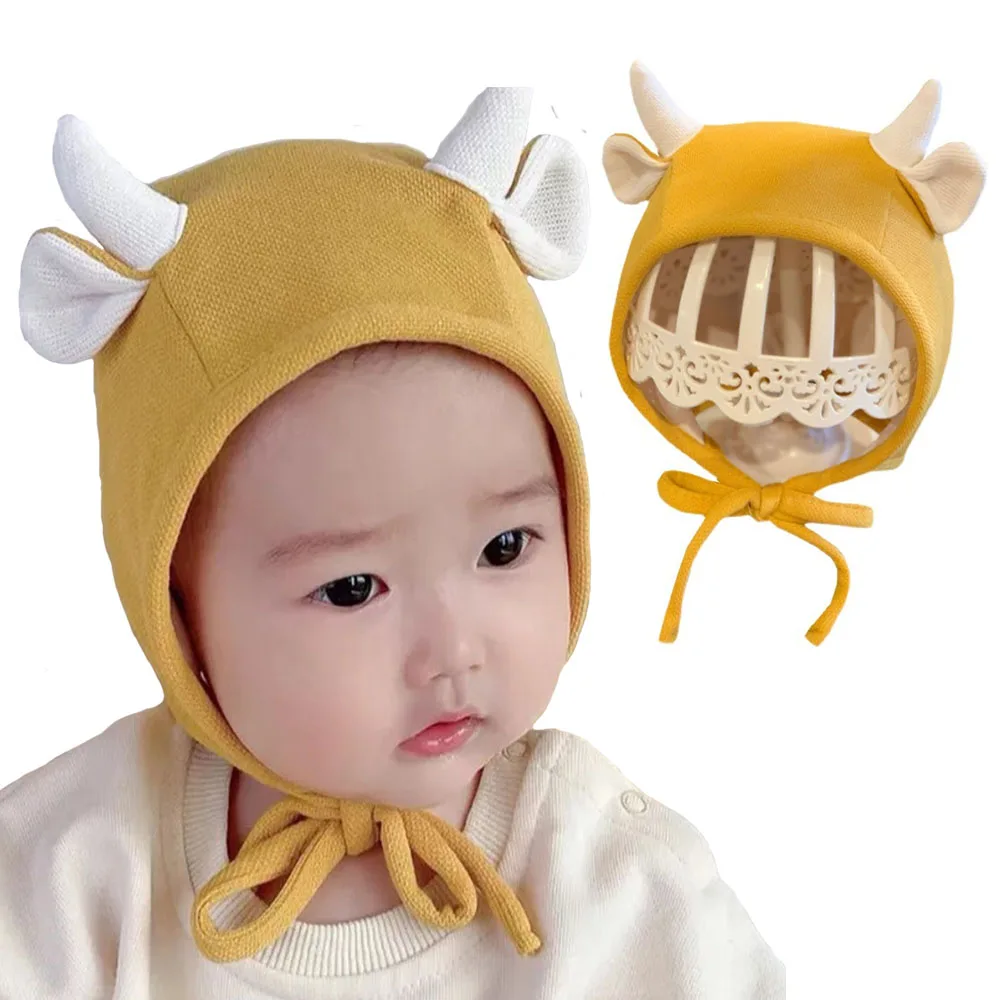 

Newborn Baby Hat Bonnet Ultra Soft Cotton Infant Toddler Cap Lovely Elk Ears Belt Beanie Hospital Hat