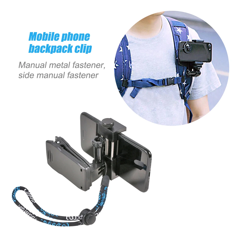 black action camera outdoor sports fixing shoulder strap mount adjustable phone holder backpack clamp accessories fit for gopro free global shipping