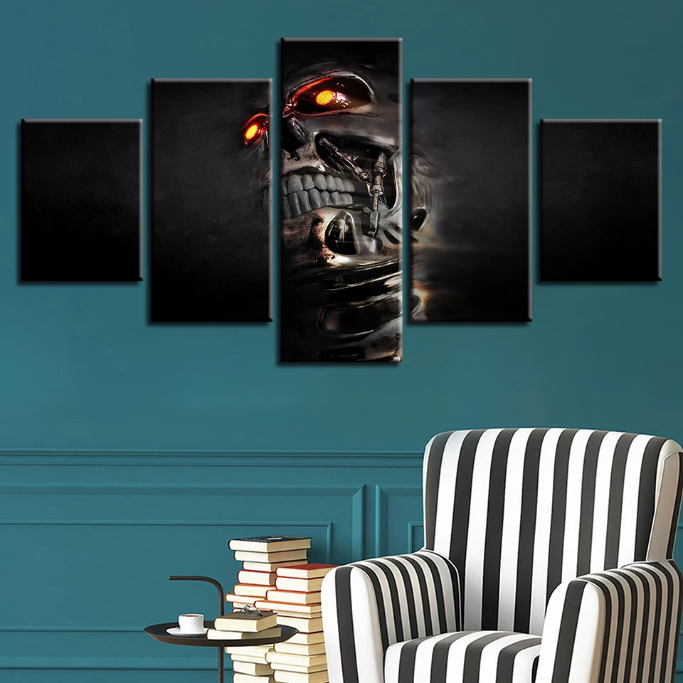 

Mechanical Smart Skull Canvas HD Prints Posters Home Decor Wall Art Pictures 5 Pieces Art Paintings No Frame