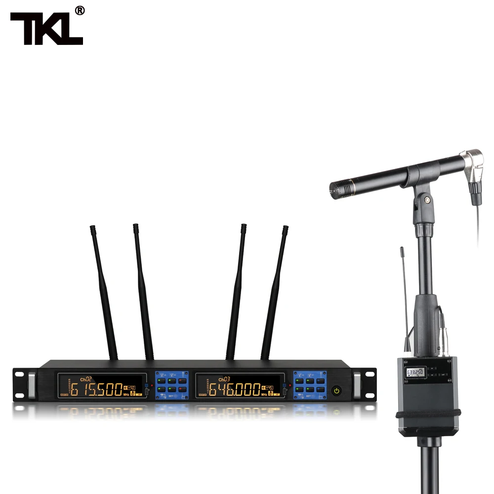 구매 TKL GL-2020 전문 무대 2 채널 UHF 무선 마이크 동적 핸드 헬드 마이크 헤드셋 마이크 시스템