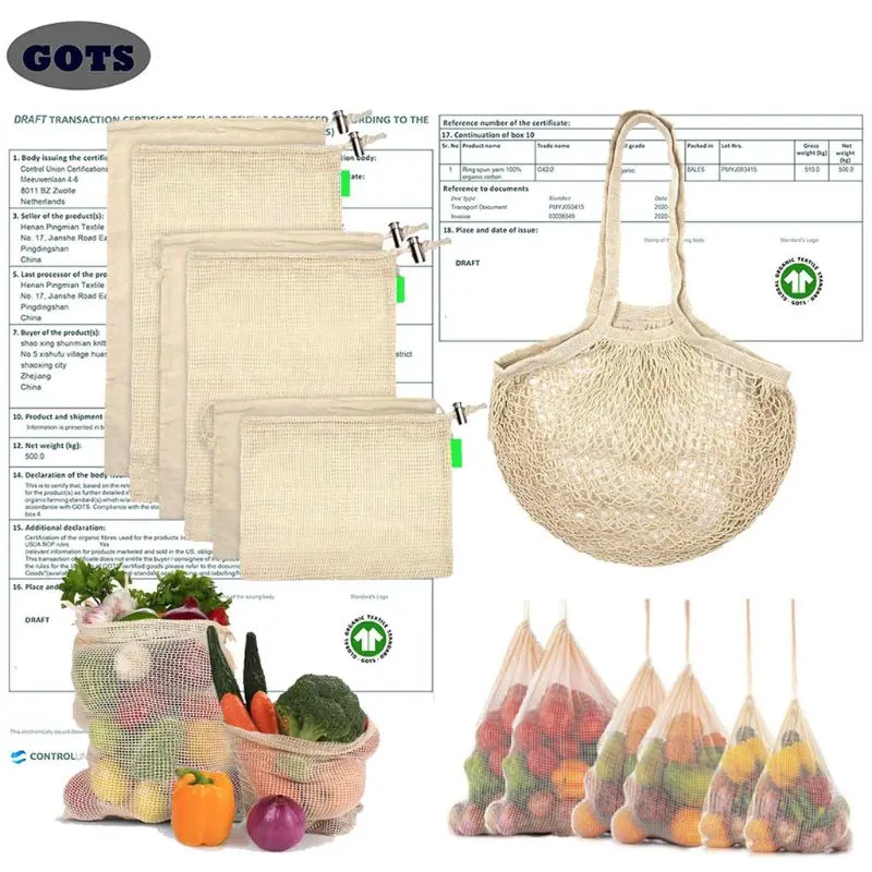 

7Pcs Organic Cotton Mesh Bags Reusable Biodegradable Shopping Grocery Net Bags