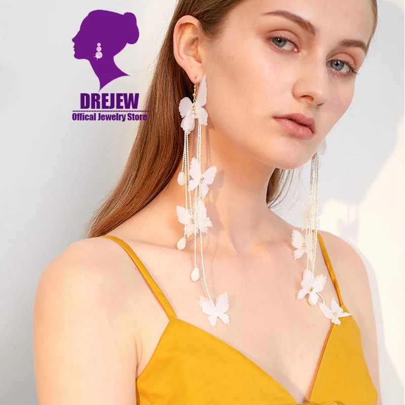 DREJEW длинные серьги с белой бабочкой сердце звезда жемчужные высокая уличная мода