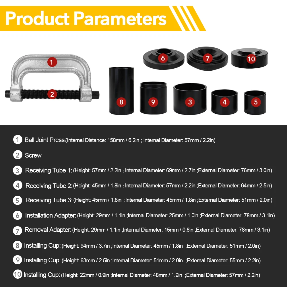 10PCS Drive Ball Joint Remover Car Repairing Tools Case Frame Press Service Tool Set Installation Tool Kits for Car Multi-tool