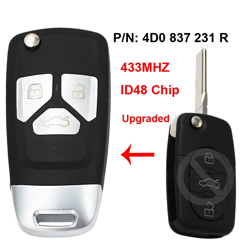 Обновленный Автомобильный ключ раскладушка с 3 кнопками чип ID48 433 МГц 4D0837231R 4D0 837 231
