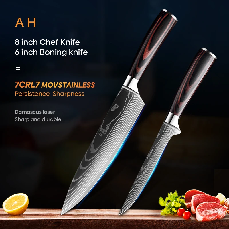

Kitchen Knives Chef Knife 7CR17 High Carbon Stainless Steel Damascus Drawing Japanese Boning Slicer Cleaver Knife Cooking Tool