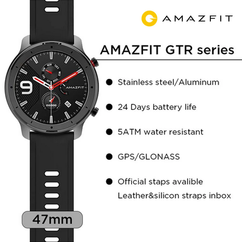Huami Смарт часы Amazfit GTR 42 мм amoled Gtr 5ATM водонепроницаемые 24 дня батарея AMOLED экран 12
