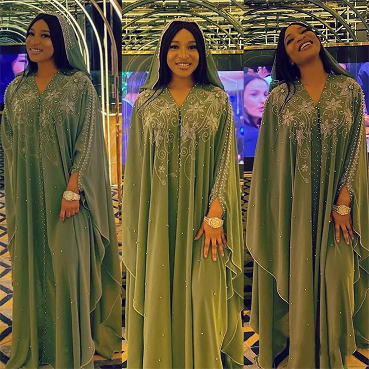 

Plus Size 2022 Kaftan Abaya Dubai Muslim Dress Kimono African Dresses For Women Open Abayas Turkish Chiffon Hooded Dress