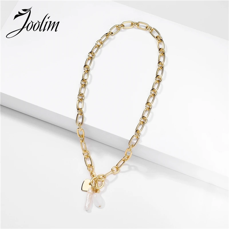 

Joolim Popular Link Chain Freshwater Pearl Stone Pendant Necklace Stylish Necklace