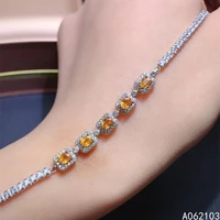 kjjeaxcmy fine jewelry 925 sterling silver inlaid natural yellow sapphire women fashion simple gem hand bracelet support detecti