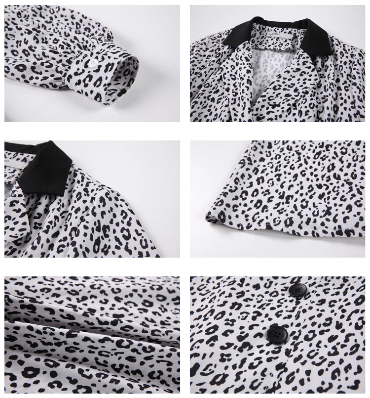 

Fashion Women 2021 Spring Summer Leopard Print Dress Casual Female Full Sleeve Elegant V-Neck Shaped Mid Dress Vestidos DS302