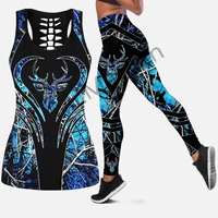 hollow tanktop and leggings two piece for women 3d printing hipster fashion sexy vest blue deer hunting female clothes