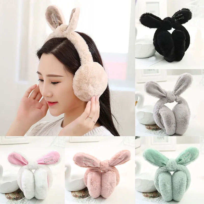 

2020 Winter Coral Fleece Earmuffs Rabbit Ears Headband Earmuff Keep Warm Solid Color Earmuffs Women Girls Apparel Accessories