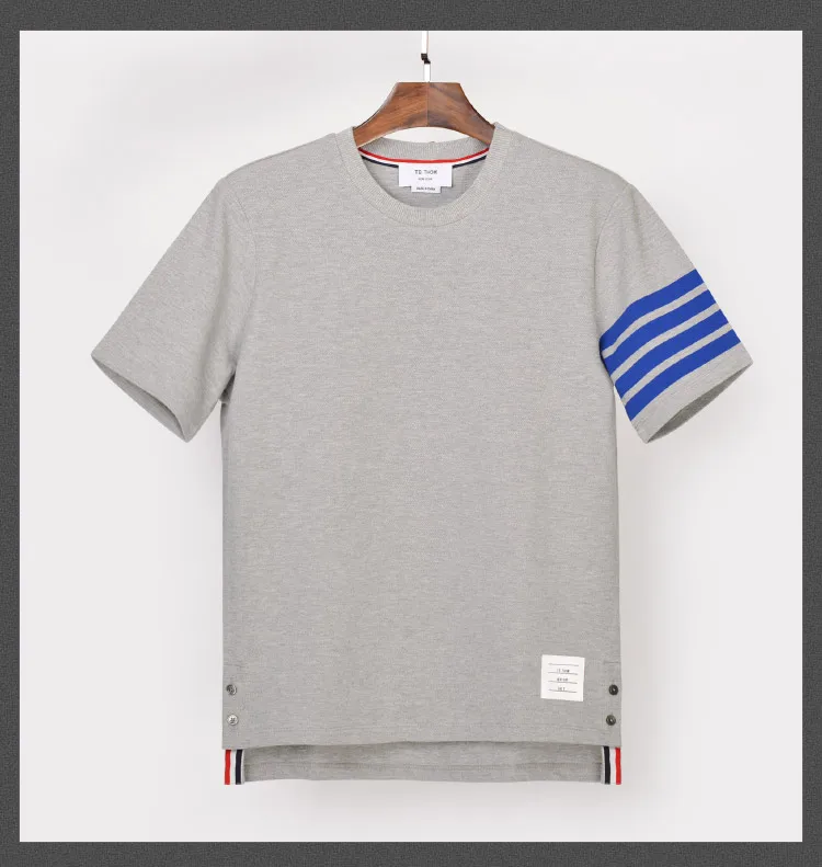 

2021 Fashion TB Brand T-Shirt Men Women Short Sleeve Casual Clothing Solid Striped Summer O-neck Cotton Shirts