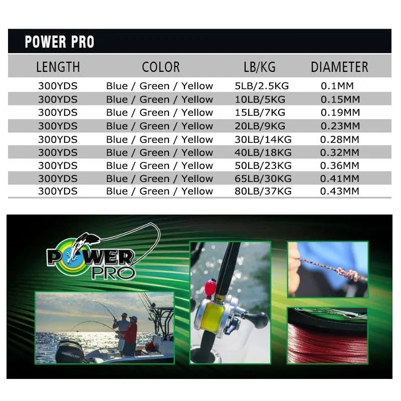 2019 POWER PRO Braided Fishing Line - Length:275m/300yds, Diameter:0.23mm-0.43mm,Size:20-80lb Super PE Braided Line Fishing images - 6
