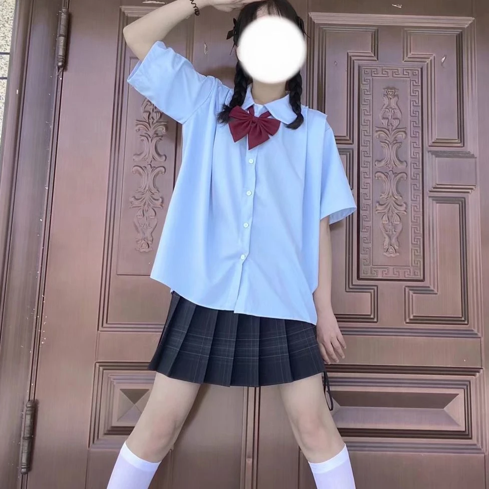 

Women Short Sleeve Shirts Solid Simple Japan Style College Pleated Teens JK Kawaii All-match Classic Stylish Casual Blouses Cute