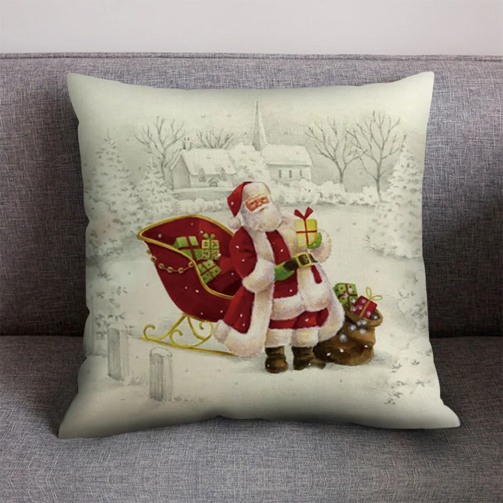 

Christmas Cotton Linen Throw Pillow Case Cushion Cover Home Sofa Decor Comfortable Printed Sofa Decorative Cushions 912