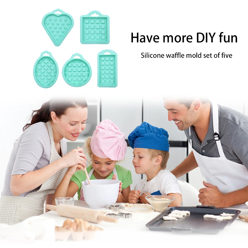 

5Pcs/Set DIY Waffle Mold Non-stick Cake Mould Makers Kitchen Waffle Bakeware Waffle Maker Patisserie Baking Tool
