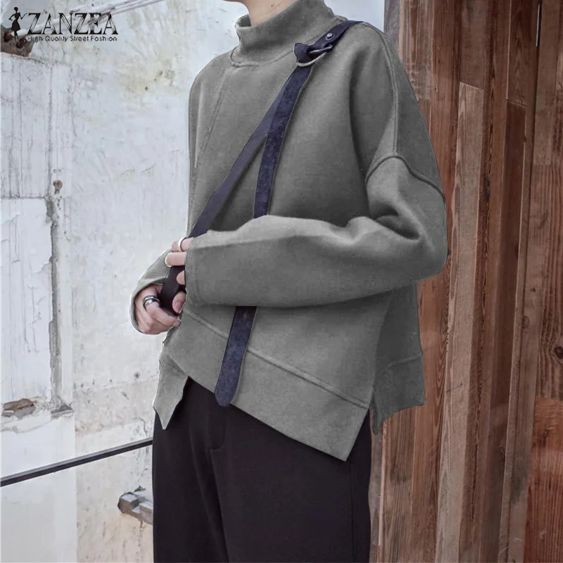

2022 ZANZEA Stylish Solid Sweatshirts Women's Autumn Hoodies Casual Autumn Long Sleeve Tops Pullovers Female Asymmetrical Tunic
