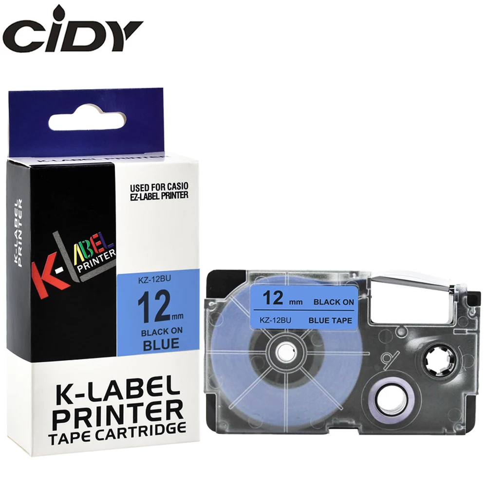 

CIDY 100pcs XR-12BU XR12BU for Casio 12MM Black on BLUE XR 12BU Ribbon label tape Compatible for EZ-label Printer KL-100 KL1500