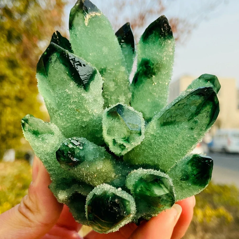 

Green Phantom Quartz Crystal Cluster Ore sample cured