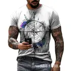 Мужская футболка с коротким рукавом, летняя уличная одежда с 3D-принтом компаса, свободная рубашка с круглым вырезом, Лидер продаж 2021