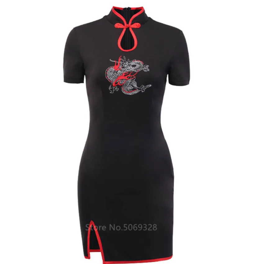 

Chinese Traditional Dress For Women Vintage Print Festival Clothes Gothic Sexy Mini Cheongsams Party Fashion Satin Qipao Dresses