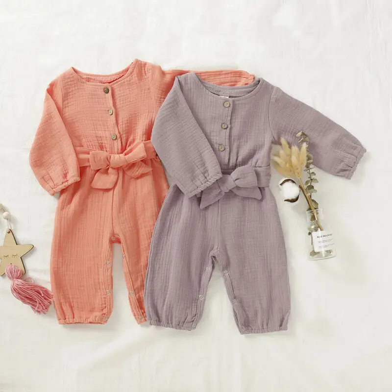 

Sweet Kid Baby Girls Clothes Bowknot Solid Color Romper Long Sleeve Bodysuit Jumpsuit Outfits Sunsuit 0-24 months