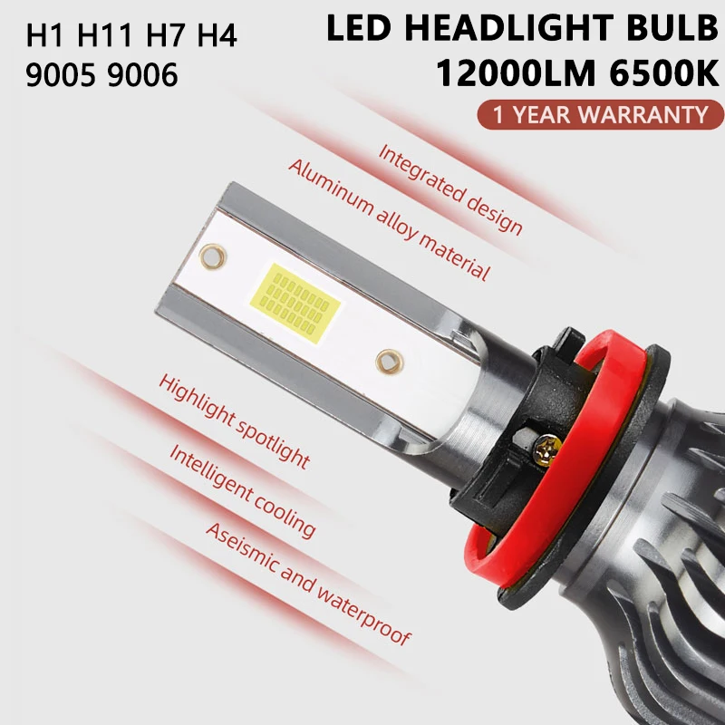 

2PCS LED 12000LM Car Headlight Bulbs H1 H4 H7 H8 H9 H11 Headlamps 9005 9006 Auto Lamps 6500K 12V 60W