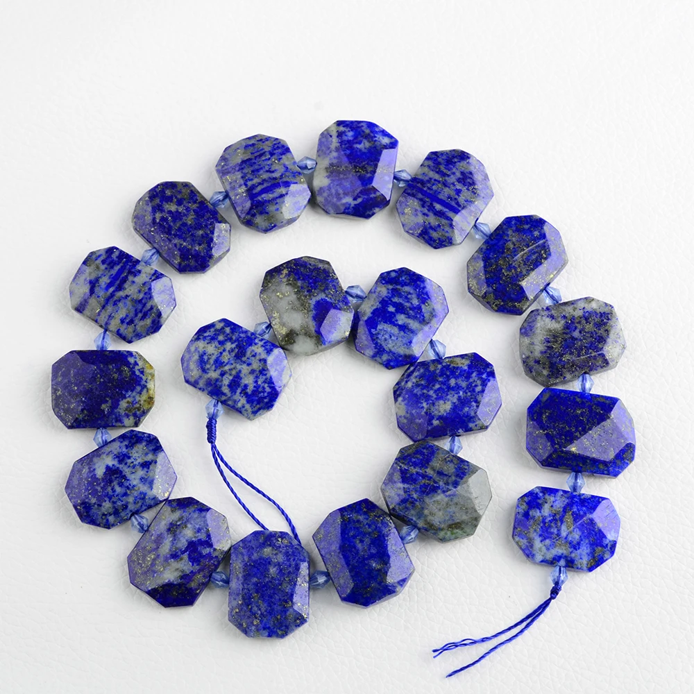 

Blue Lapis Chunky Faceted Slice Slab Cushion Focal Beads 15" Strand