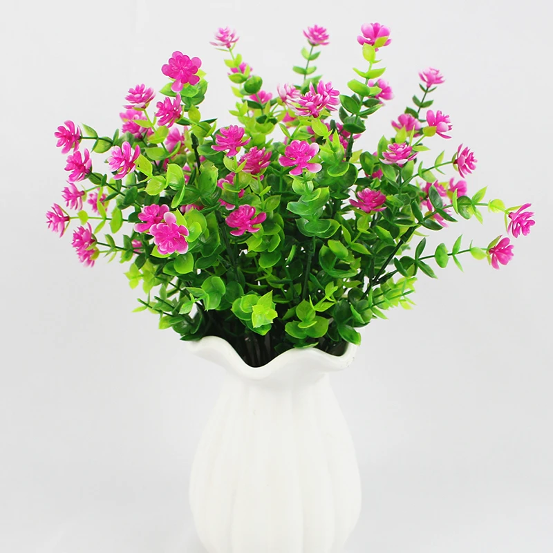 

35 Heads Flower Rose Bouquet Plastic Eucalyptus Rose Artificial Leaves For Home Wedding Green Plant Wall Garden Yard Decor