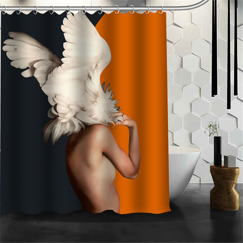

Custom Orange Beauty Feather Shower Curtains Hooks Bathroom Waterproof Bath Room Home Decor Decoration 3D Print 211201-45
