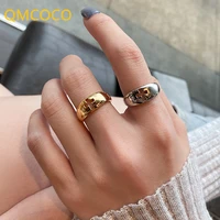 qmcoco silver color rings women cross shape korean ins style simple handmade opening hollow out finger fashion jewelry gifts