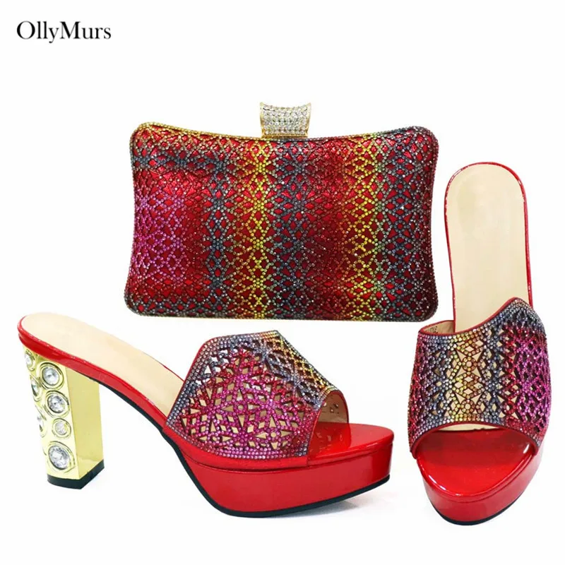 В африканском стиле Элегантные женские туфли лодочки комплект из обуви и сумки в