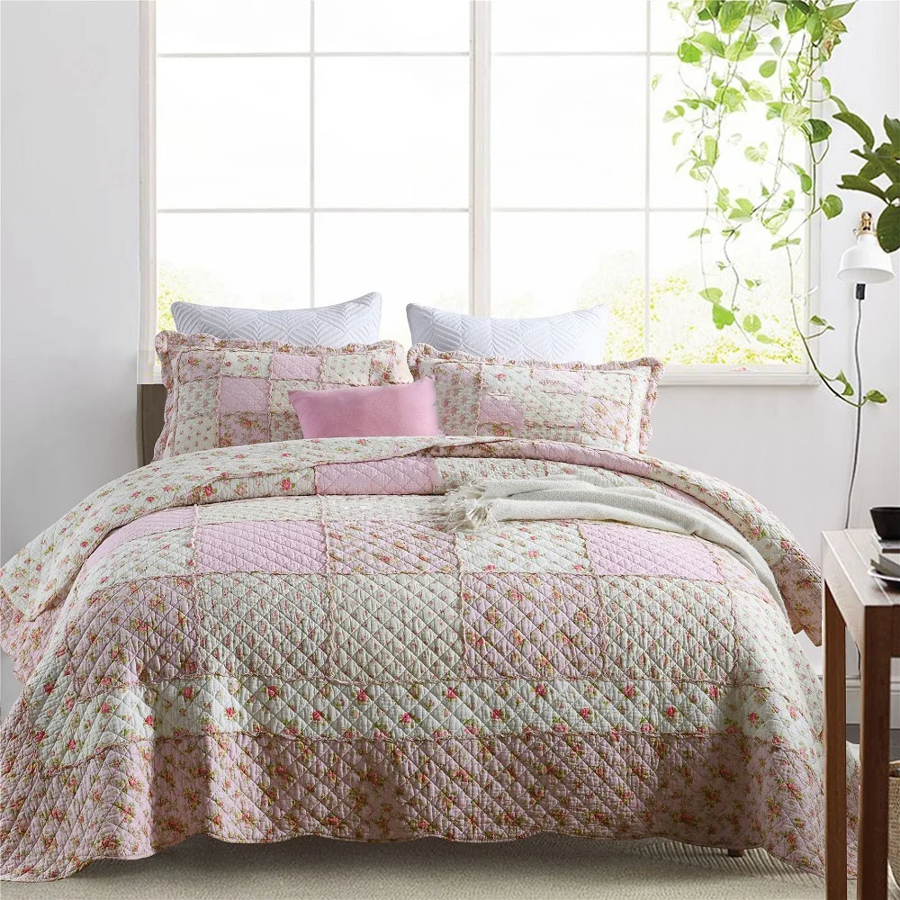 Prezzo Nuovo Copriletto Trapuntato Di Lusso Sul Letto 3 Pezzi Trapunte In Cotone Patchwork Floreale Federa Copriletto Matrimoniale Coperta Estiva Per Be