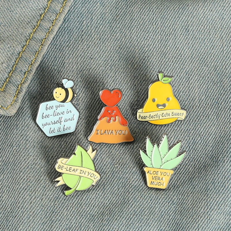 

Walking Avocado Enamel Pins Badge Cute Bee Brooches For Women Backpacks Cartoon Fruit Potted Plants Lapel Pin Metal Jewelry Gift