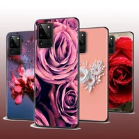 for samsung s22 s21 s20 fe ultra pro lite s10 5g s10e s9 s8 s7 plus beautiful and lovely flower rose shockproof black phone case
