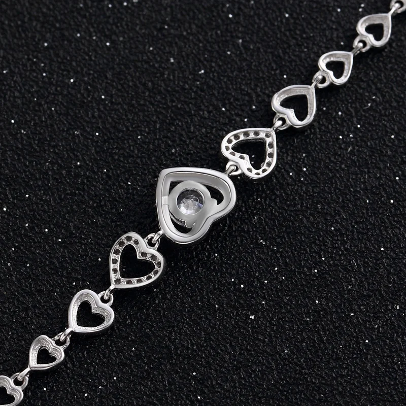 

16.5 Cm Bracelet for Women Wholesale Jewelry Fine Hand Chain Waist Accessory Sterling Silver Heart Zircon Wedding Bracelet S925