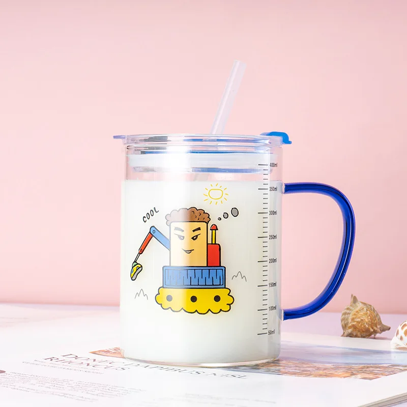

Milk Cup Children's Straw Cup Thickened with A Scale Household Straw Water Cup Mother and Baby Glass Glassware for Drinking