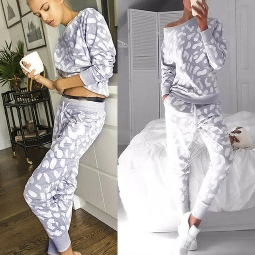 Комплект из 2 предметов Женская леопардовая расцветка Женский костюм осень-зима