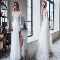 boho wedding dress with sleeves 2020 side slit bohemian beach bridal gowns gorgeous charming for women brides floor length